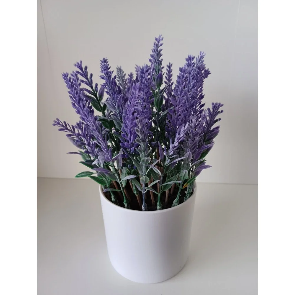 Fake Purple Lilac Flowers With White Flower Pot Holder Home Decor